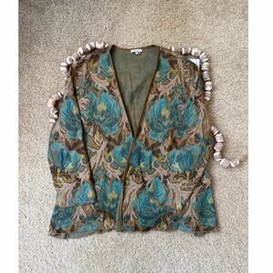 Rare Peruvian Connection Flanders Knit Pima Cotton Floral Sweater Cardigan